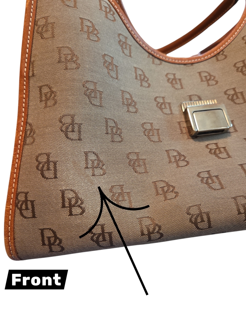 Dooney & Bourke Signature Crescent Hobo Bag In Tan With Brown Leather Trim - Picture 6 of 7